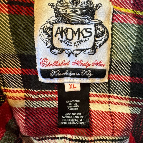 AKDMKS Akademiks Flannel Shirt Mens XL Red Green Plaid Long Sleeve - Picture 9 of 10